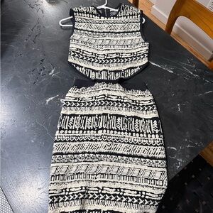 Torn by Ronny Kobo Monochrome Patterned Skirt Set